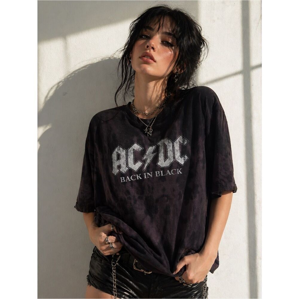 AC/DC Black Tie-Dye Back In Black Graphic Tee